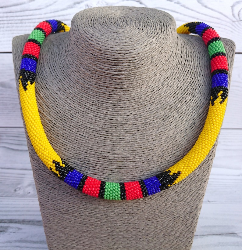 African style beaded necklace Yellow seed bead necklace Zulu Etsy