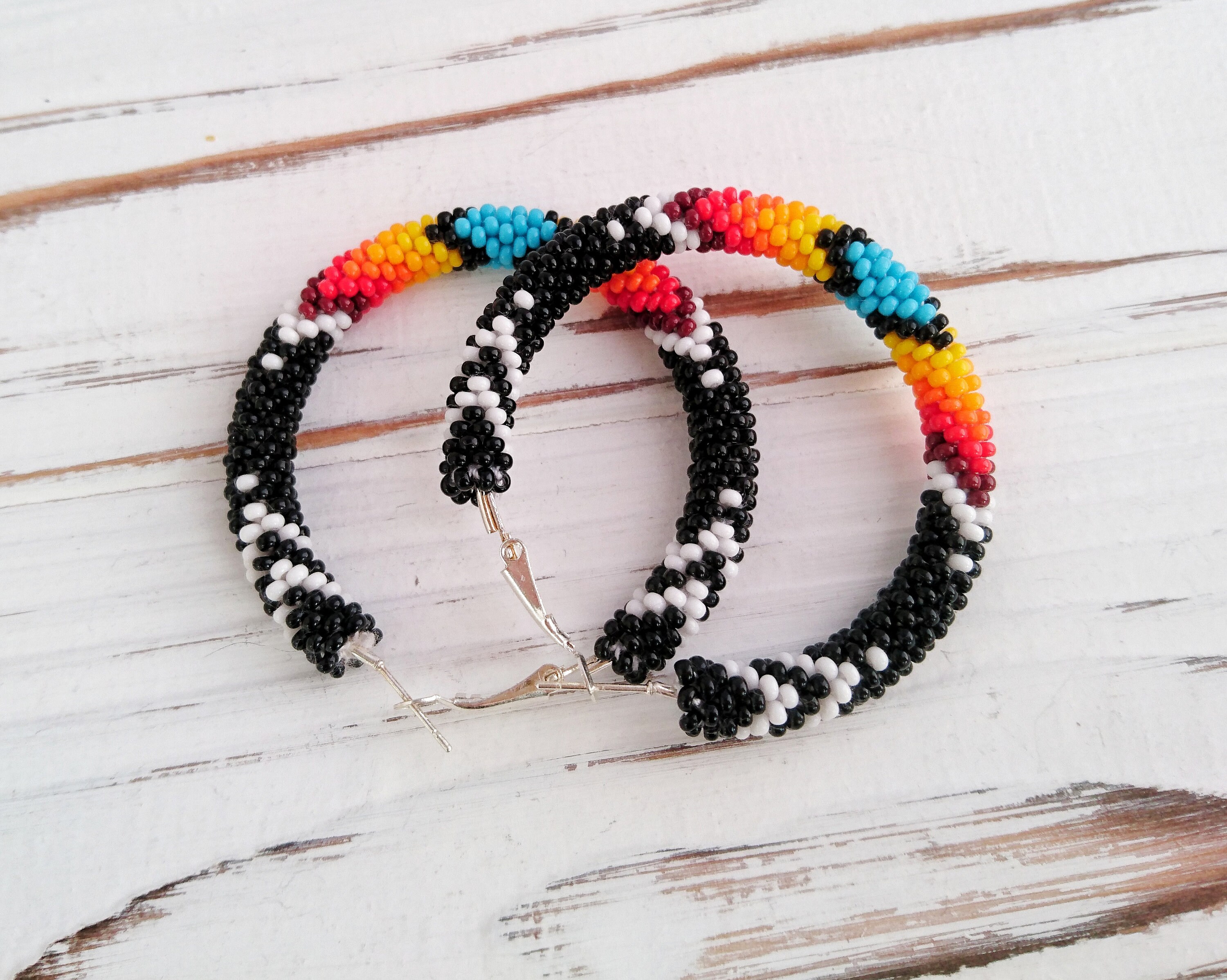 Hoop Earrings Native American Indian Style Beaded Earrings Etsy