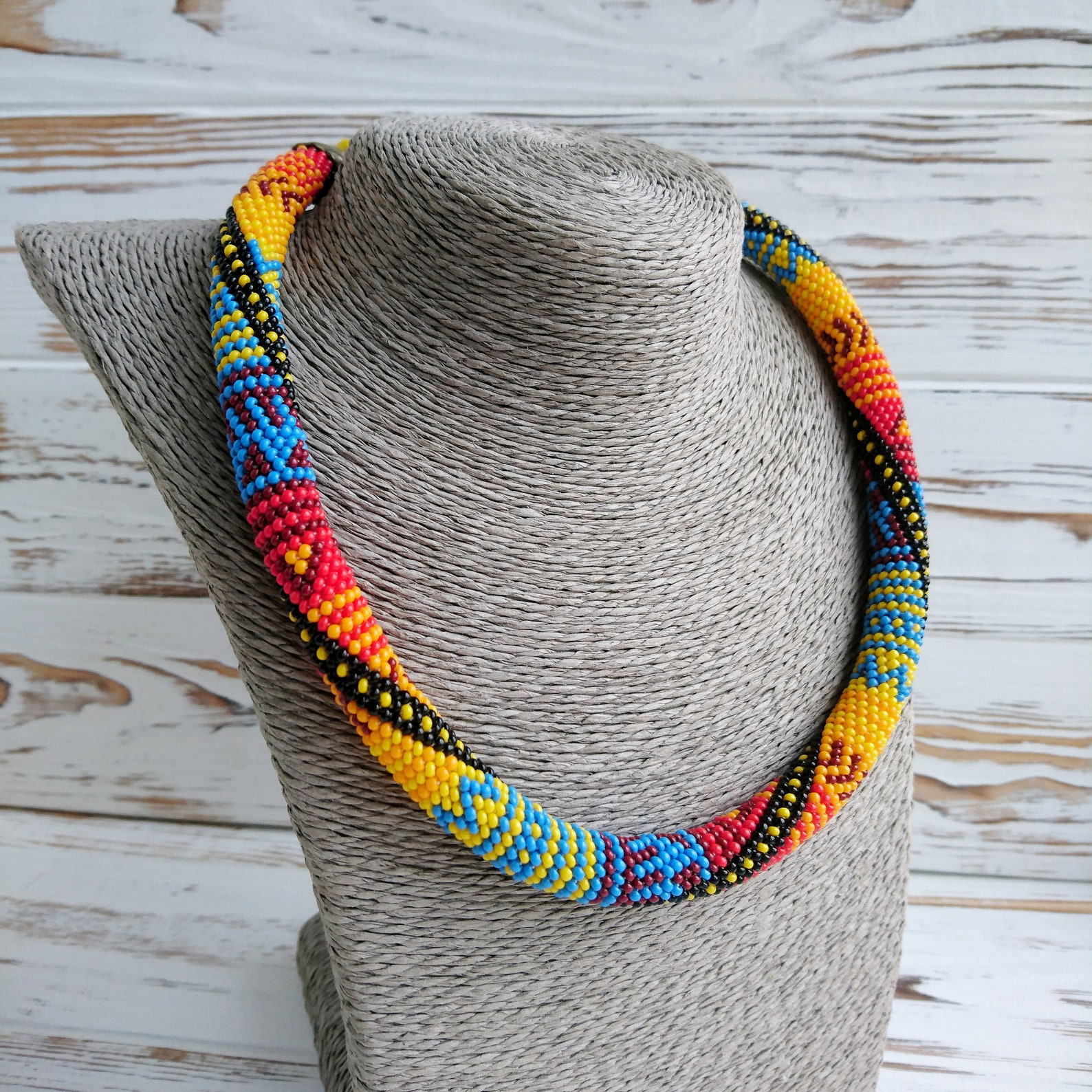African Beaded Necklace Colorful Bead Rope Necklace Ethnic Etsy