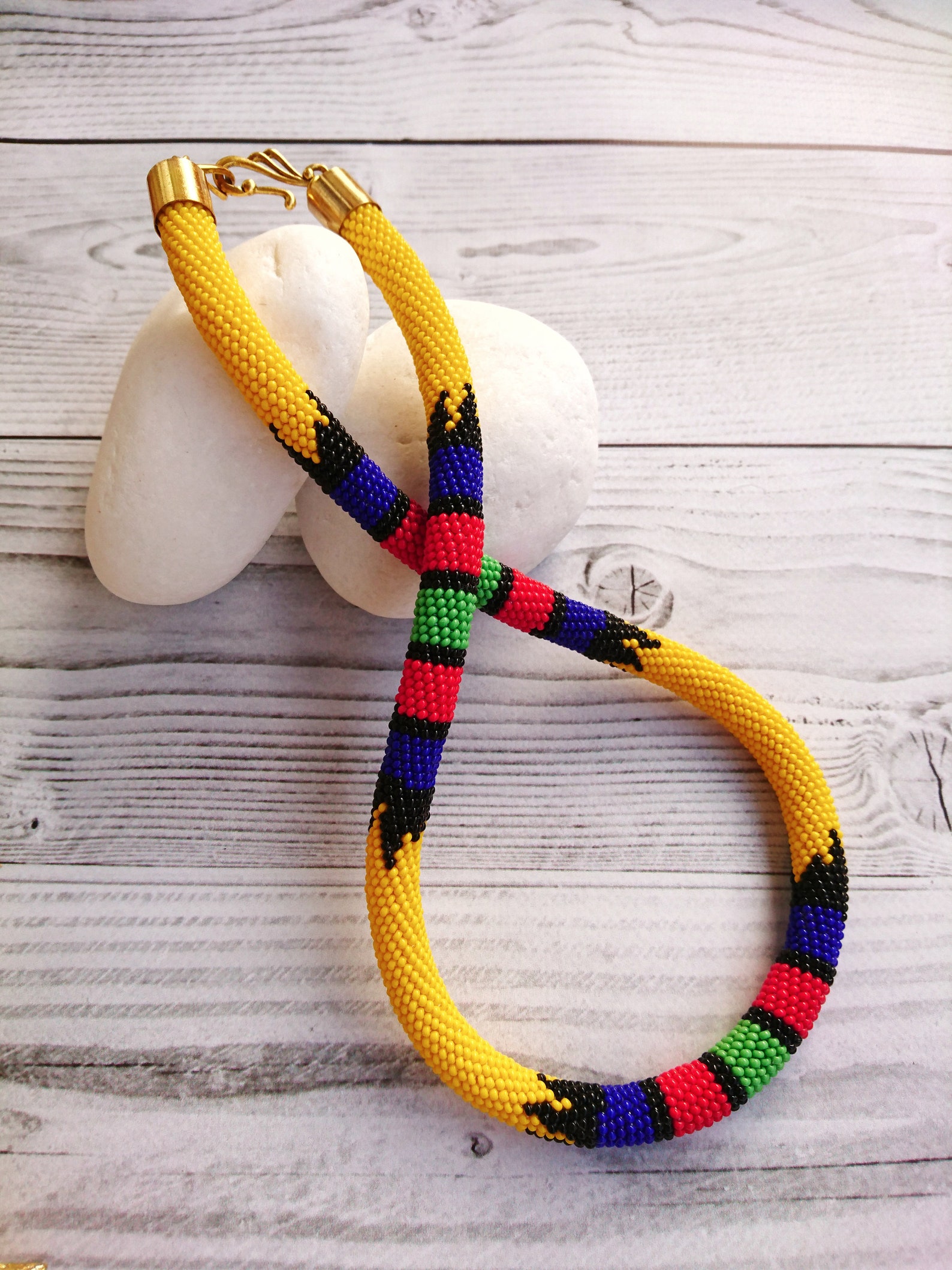 African Style Beaded Necklace Yellow Seed Bead Necklace Zulu Etsy