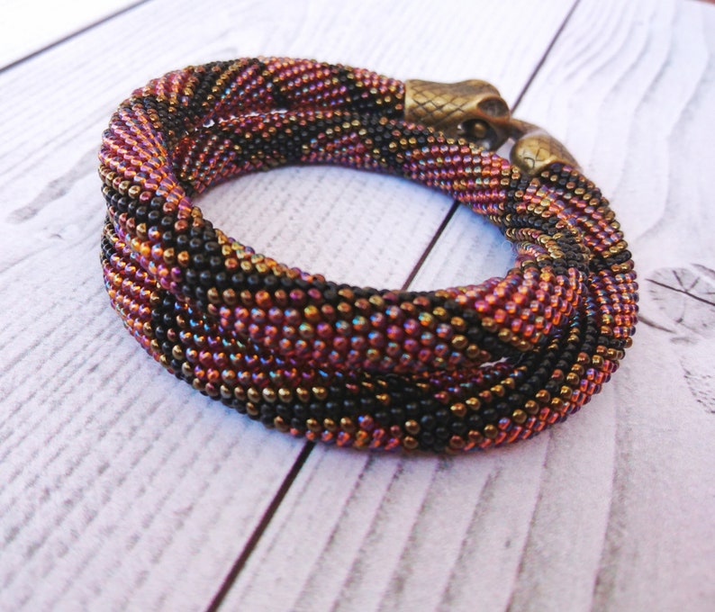 Snake bead crochet rope necklace Statement beaded necklace Etsy