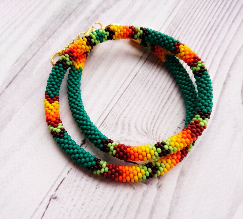 Native American Inspired Beaded Necklace Bead Crochet Rope Etsy