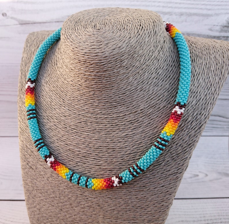 Turquoise beaded choker necklace Native American inspired Etsy