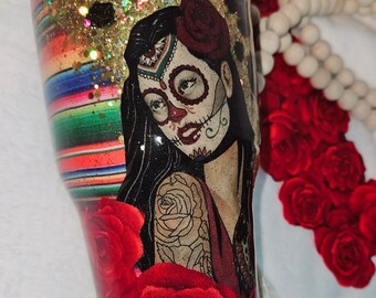 Dia de los Muertos Day of the Dead Catrina Calavera Sugar Skulls Stainless Steel Tumbler