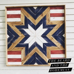 Red white and blue American flag wood painted sign, Barn Quilt, Wood Barn Quilt, Wood Wall Art, Wooden Wall Art, Barn Quilt, Farmhouse Decor