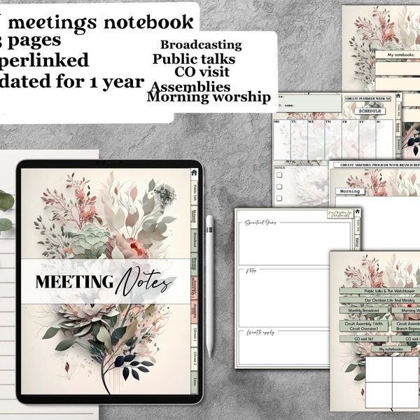 Digital notebook JW, undated for GoodNotes, Samsung notes, meetings, convention, co visit, pdf iPad hyperlinked, notability