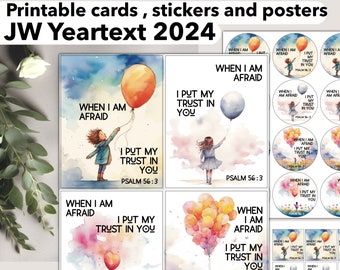 JW kids Yeartext 2024 poster, stickers, card JW. Printable Year text gift circle cards. Card for pioneer, elder, encouragement JW