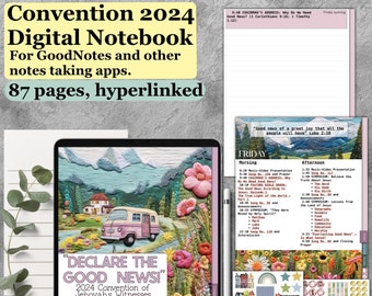 JW convention 2024 digital notebook, declare the good news program GoodNotes Samsung notes PDF notebook, jw notebook, with stickers elements