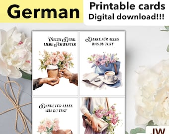 JW card printable german pioneers, sister friend printable. Thank you Pioneer gift, digital download stationery,
