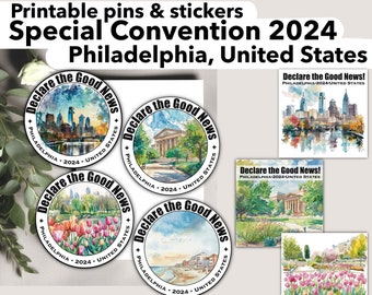 JW Philadelphia special convention 2024 pin gift, round sticker declare the good news, JW encouraging, sympathy encouragement