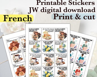 French JW printable stickers, get well, For sister, elder wife, friend Printable gift cards. Card for pioneer, elder, encouragement JW