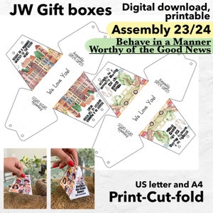 JWアセンブリ2024 2025ギフトボックス印刷可能、ギフトバッグ良いニュースにふさわしい行動、JWプレゼントギフト、デジタルダウンロードの奨励