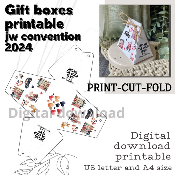 JW convention 2024 gift box printable, gift bag declare good news JW kids present gift, digital download encouraging printable