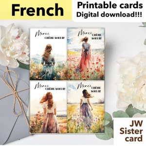 Cartão francês JW. Para irmã, esposa mais velha, amiga Cartões-presente para impressão. Cartão para pioneiro, ancião e incentivo JW