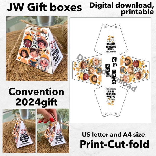 Coffret cadeau JW convention 2024 imprimable, sac cadeau pour annoncer la bonne nouvelle JW Kids présente un cadeau, téléchargement numérique encourageant l'impression
