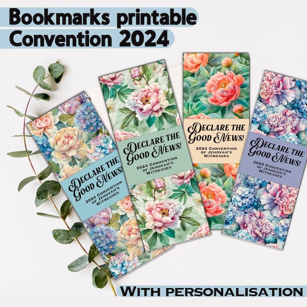 JW bookmarks convention 2024 printable, declare the good news, with personalisation, digital download encouraging printable card