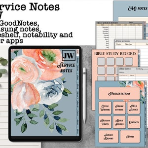 JW service notes for GoodNotes, return visits, Bible study, presentations planner iPad hyperlinked, with stickers notability Noteshelf