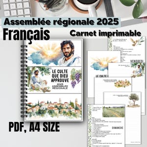 Quaderno stampabile JW French Convention 2025. Quaderno di cancelleria Pure Worship scaricabile digitalmente, diario fai da te