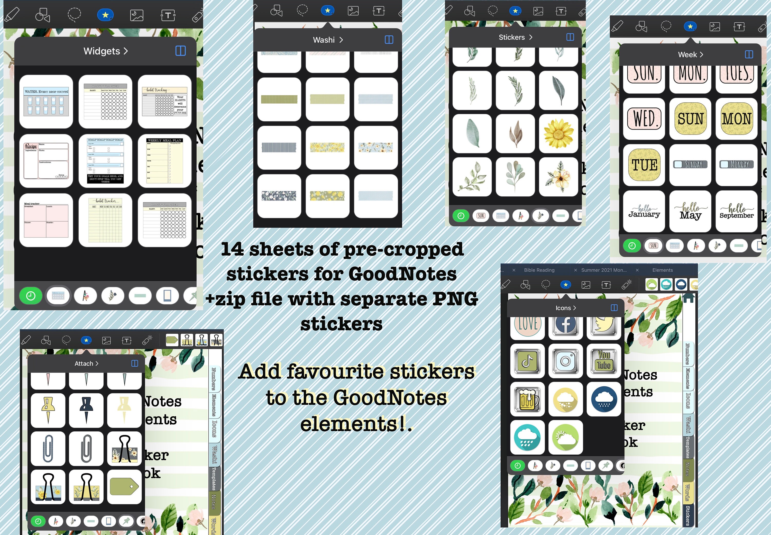 Digital GoodNotes Elements Functional stickers horizontal For Etsy