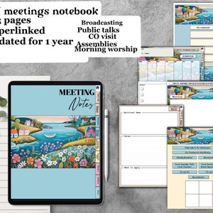 Digitaal notitieboekje JW, ongedateerd voor GoodNotes, Samsung-notities, vergaderingen, conventie, co-bezoek, pdf iPad-hyperlink, notabiliteit