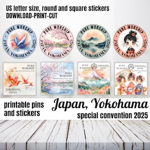 Convención especial de JW Yokohama Japón 2025, pin de adoración pura, calcomanía redonda, aliento de JW, aliento de simpatía