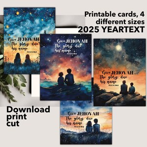 Affiche, stickers, carte JW pour l'année 2025. Cartes imprimables cercle cadeau texte année. Carte pour pionnier, ancien, encouragement JW