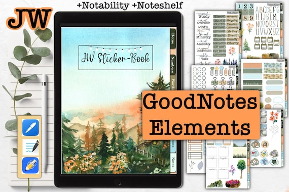 JW Digital Elements for GoodNotes Notability Noteshelf meetings notebook, sticker book, pre-cropped PNG stickers for iPad planner