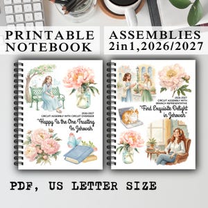 May include: Two spiral-bound notebooks featuring watercolor illustrations of flowers, people, and books. The left cover reads "Happy Is the One Trusting In Jehovah" and the right cover reads "Find Exquisite Delight in Jehovah" with 2026-2027 text.