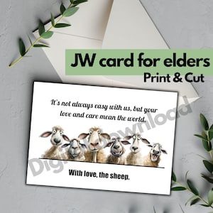 Tarjeta JW para ancianos con ovejas, pastor, gracias, hermanos pioneros, tarjetas de condolencia imprimibles, cita bíblica, aliento, escritura digital JW
