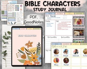 Personagens bíblicos TJ estudando diário para GoodNotes, pdf iPad hiperlinkado, com adesivos notabilidade Noteshelf