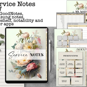 Notas de servicio de los Testigos de Jehová para GoodNotes, revisitas, estudio bíblico, planificador de presentaciones con hipervínculos para iPad y calcomanías Noteshelf