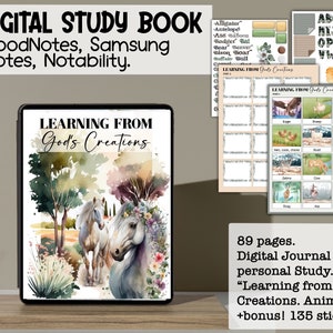 JW estudio animales diario, cuaderno digital Las creaciones de Jehová. Libro de estudio GoodNotes para niños, para estudio personal.