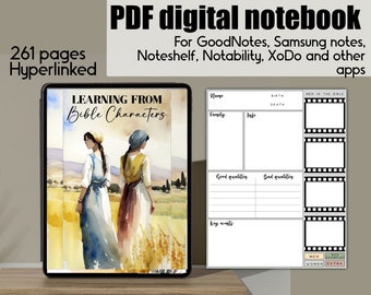 JW Bible Characters studying  journal  for GoodNotes, pdf iPad hyperlinked, with stickers notability Noteshelf