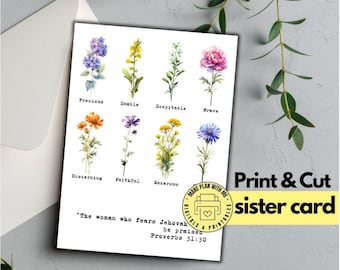 Floral Card sister elders wife friend proverbs pioneer gift printable sympathy cards Bible quote encouragement digital scripture