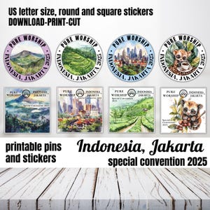 JW Indonesia Jakarta convention speciale 2025, spilla regalo di pura adorazione, adesivo rotondo, incoraggiamento JW, incoraggiamento alla simpatia