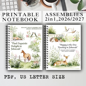 May include: Two spiral-bound notebooks featuring watercolour illustrations of animals and plants. The left notebook displays a fox, horse, and birds with the text "Find Exquisite Delight in Jehovah". The right notebook shows a hedgehog, deer, and birds with the text "Happy is the One Trusting in Jehovah".