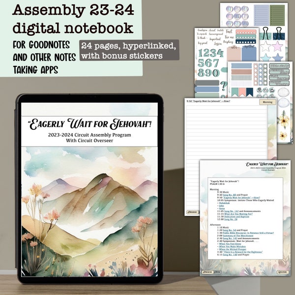 Digital notebook circuit assembly Eagerly Wait for Jehovah, GoodNotes JW, meetings notes, convention journal, assembly 2023 2024