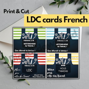 フランス語のカード JW。LDC ボランティア、建設部門の贈り物、王国会館の友人向け。開拓者、長老、励ましのための印刷可能なギフト カード