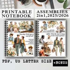 May include: Printable notebook with spiral binding. The cover features illustrations and text: "Worship With Spirit and Truth" and "Hear What the Spirit Says to the Congregations". Includes the text "2025-2026 CIRCUIT ASSEMBLY". The notebook is PDF, US Letter size.