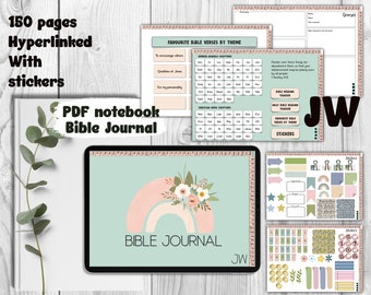 JW Daily Bible reading notebook landscape mode journal  for GoodNotes, pdf iPad hyperlinked, with stickers notability Noteshelf