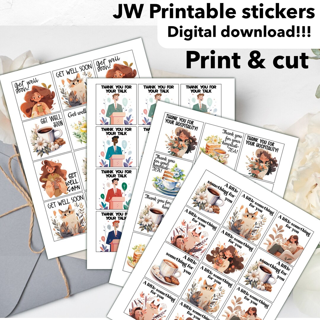 JW Printable Stickers, Get Well, Hospitality Cards, Print and Cut ...