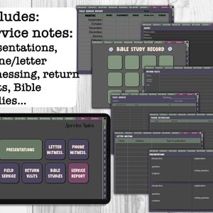 JW undated life planner dark for GoodNotes, January and September starting, meetings notes, Bible journal, service notes, planning on tablet image 7