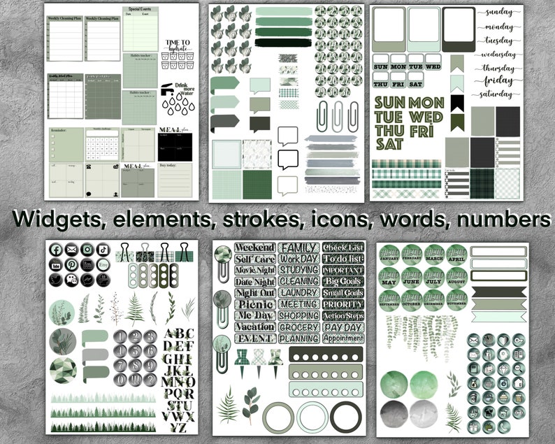 Goodnotes Stickers Digital Elements and Bonus Green Functional - Etsy