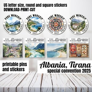 Regalo de pin de adoración pura de la convención especial de JW Albania 2025, calcomanía redonda de Tirana, aliento de JW, aliento de simpatía