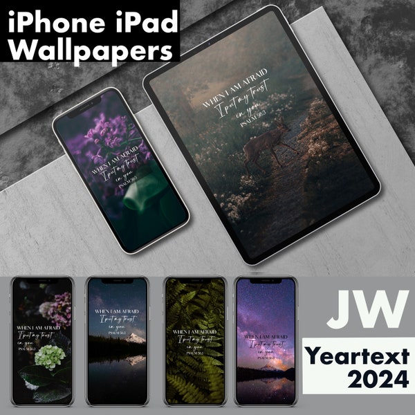 Économiseur d'écran de fond d'écran du texte de l'année JW 2024, pour iPhone et Android. Quand j'ai peur, je mets ma confiance en toi. Psaume 56:3