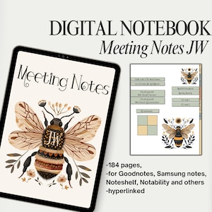 Digitaal notitieboek JW, ongedateerd voor GoodNotes, Samsung-notities, vergaderingen, montage, uitzending, co-bezoek, pdf iPad met hyperlink, notability