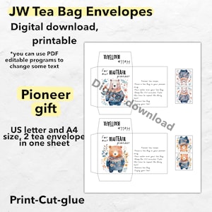JW ティーバッグ封筒 開拓者長老へのギフト 印刷可能、JW 姉妹長老へのギフト ティーバッグ ラッパー ギフト、デジタル ダウンロード 励まし 印刷可能