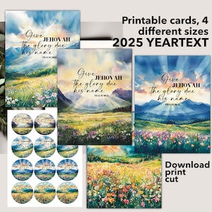 Affiche, stickers, carte JW pour l'année 2025. Cartes imprimables cercle cadeau texte année. Carte pour pionnier, ancien, encouragement JW