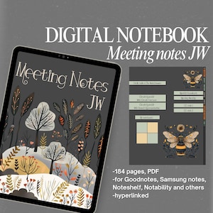 Digitaal notitieboek JW, ongedateerd voor GoodNotes, Samsung-notities, vergaderingen, montage, uitzending, co-bezoek, pdf iPad met hyperlink, notability