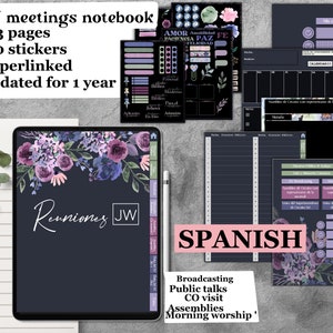 JW cuaderno español sin fecha para GoodNotes, cuaderno español reuniones, convención, covisita, pdf iPad hipervinculado, con pegatinas notabilidad